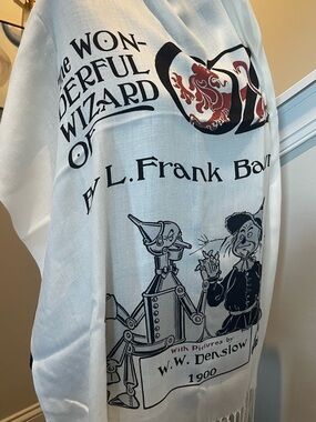 Rare Wonderful Wizard of Oz Scarf or Shawl- Cream with Black & Red Print